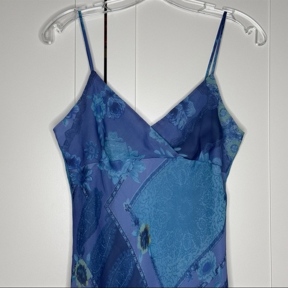 Vintage 90s Y2K California Concepts Blue Patchwork Floral Paisley Midi Dress EUC - Picture 2 of 15